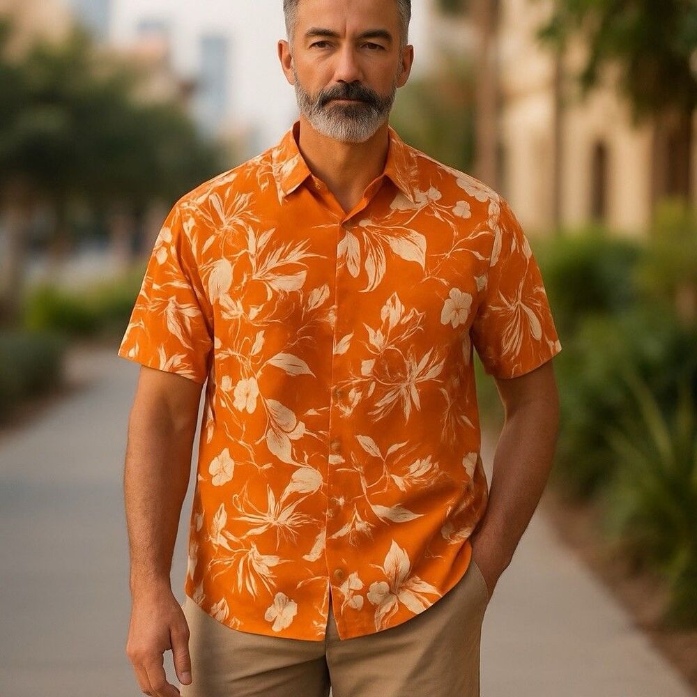 Method Mens  Hawaiian Orange Floral Short Sleeve Shirt Size Large New With Tags